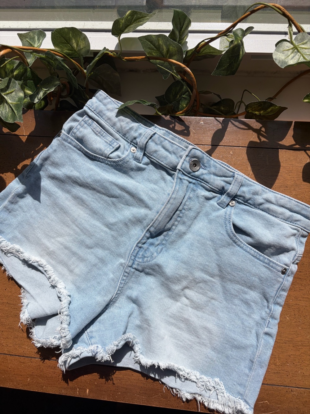 Kendall + Kylie Light Wash High Rise Distressed Cutoff Denim Shorts